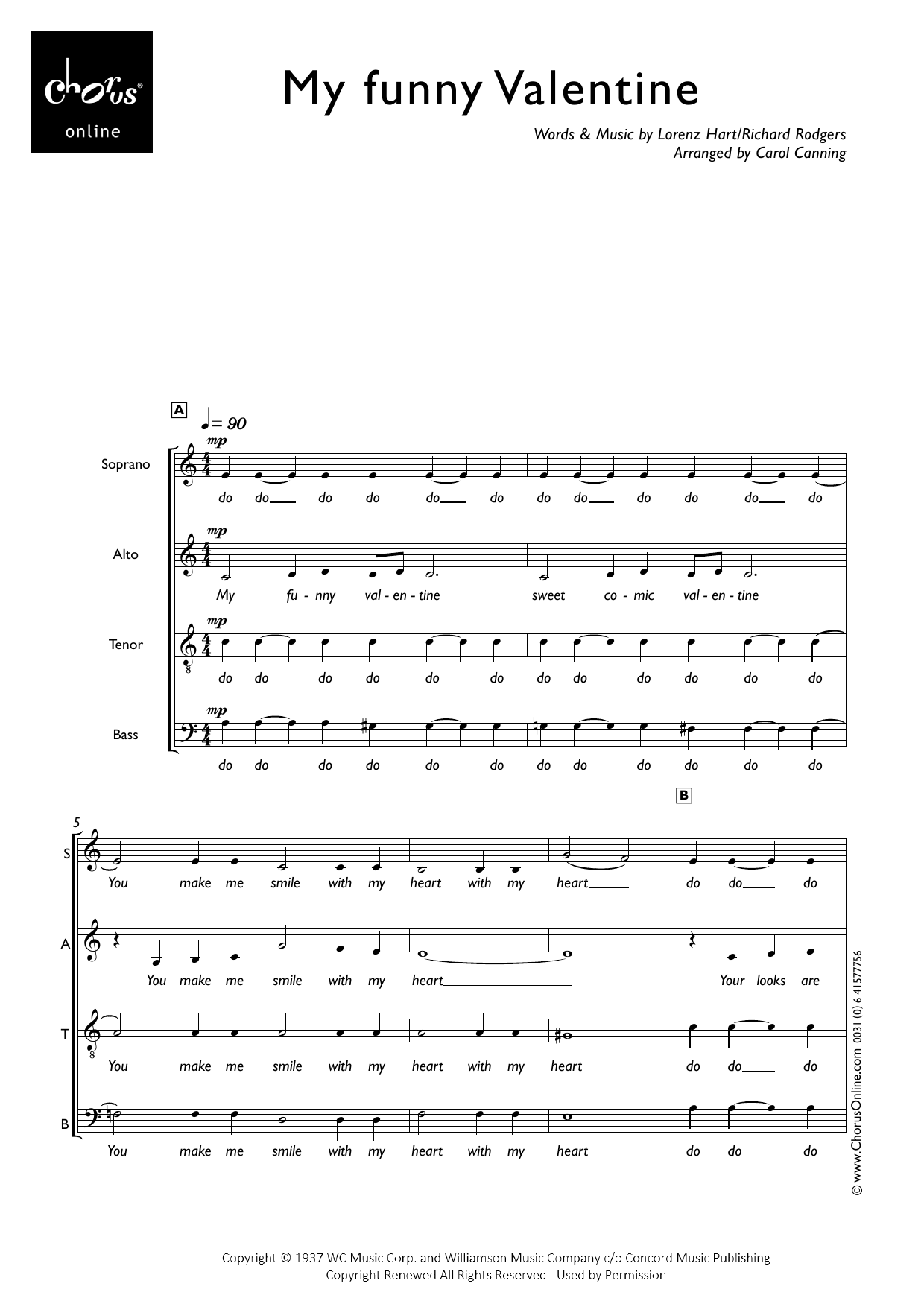 My Funny Valentine (from Babes In Arms) (arr. Carol Canning): SATB Choral Octavo