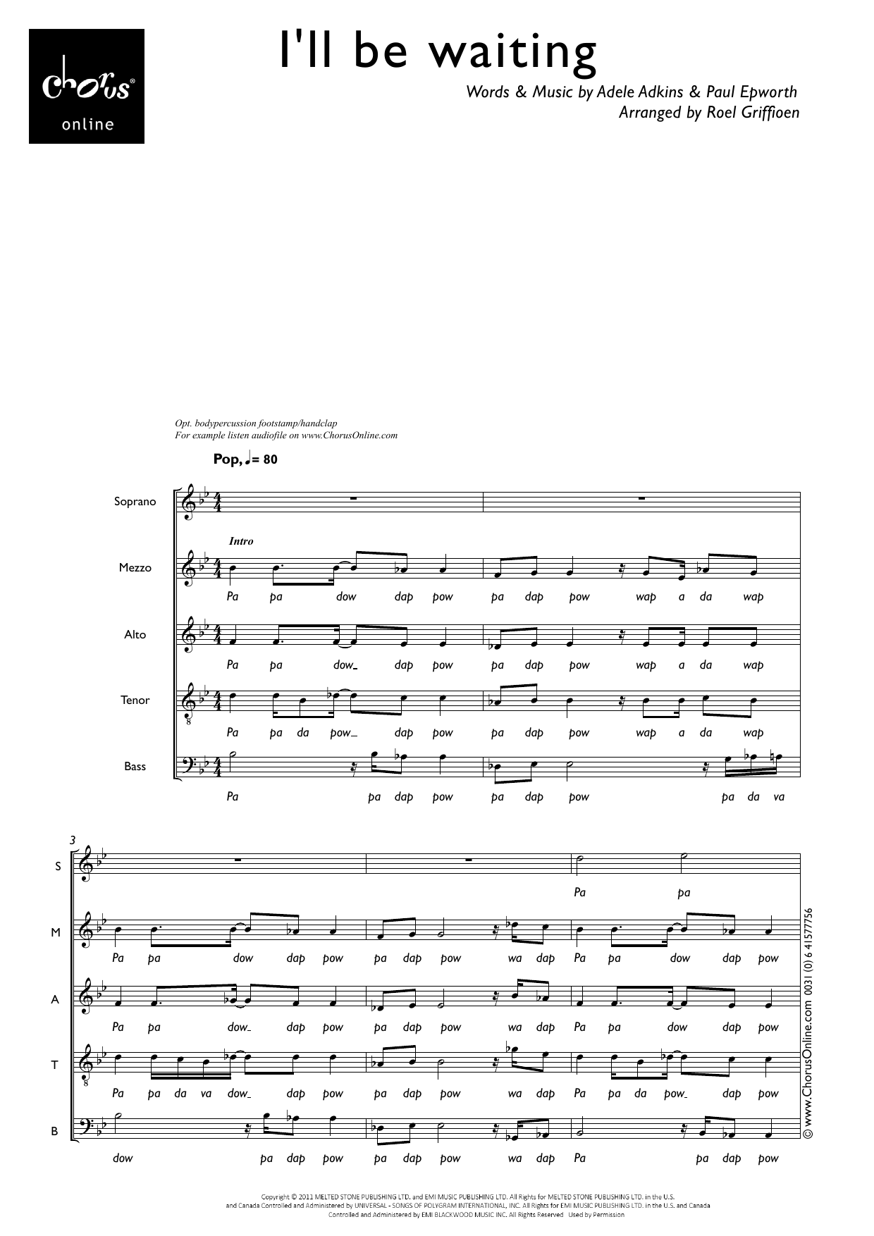 I'll Be Waiting (arr. Roel Griffioen): SMATB Choral Octavo