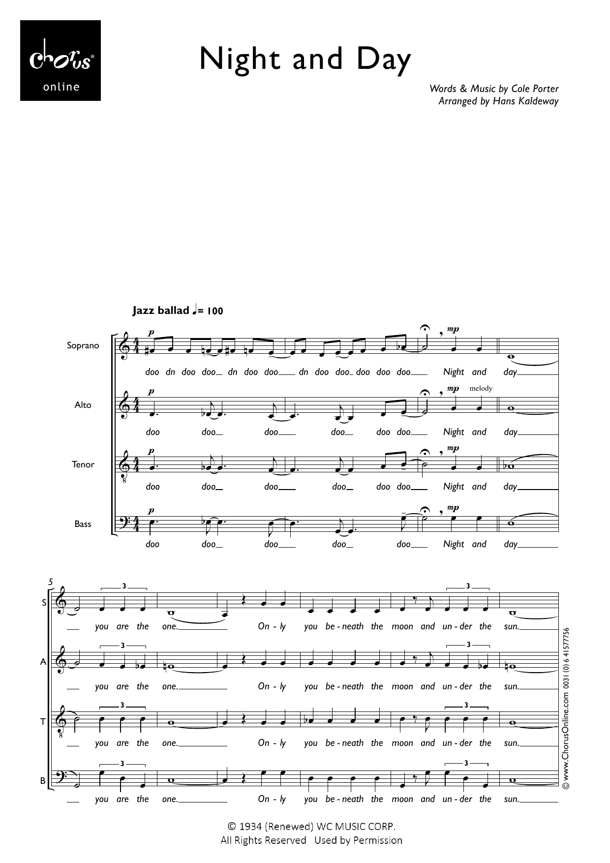 Night and Day (arr. Hans Kaldeway): SATB Choral Octavo
