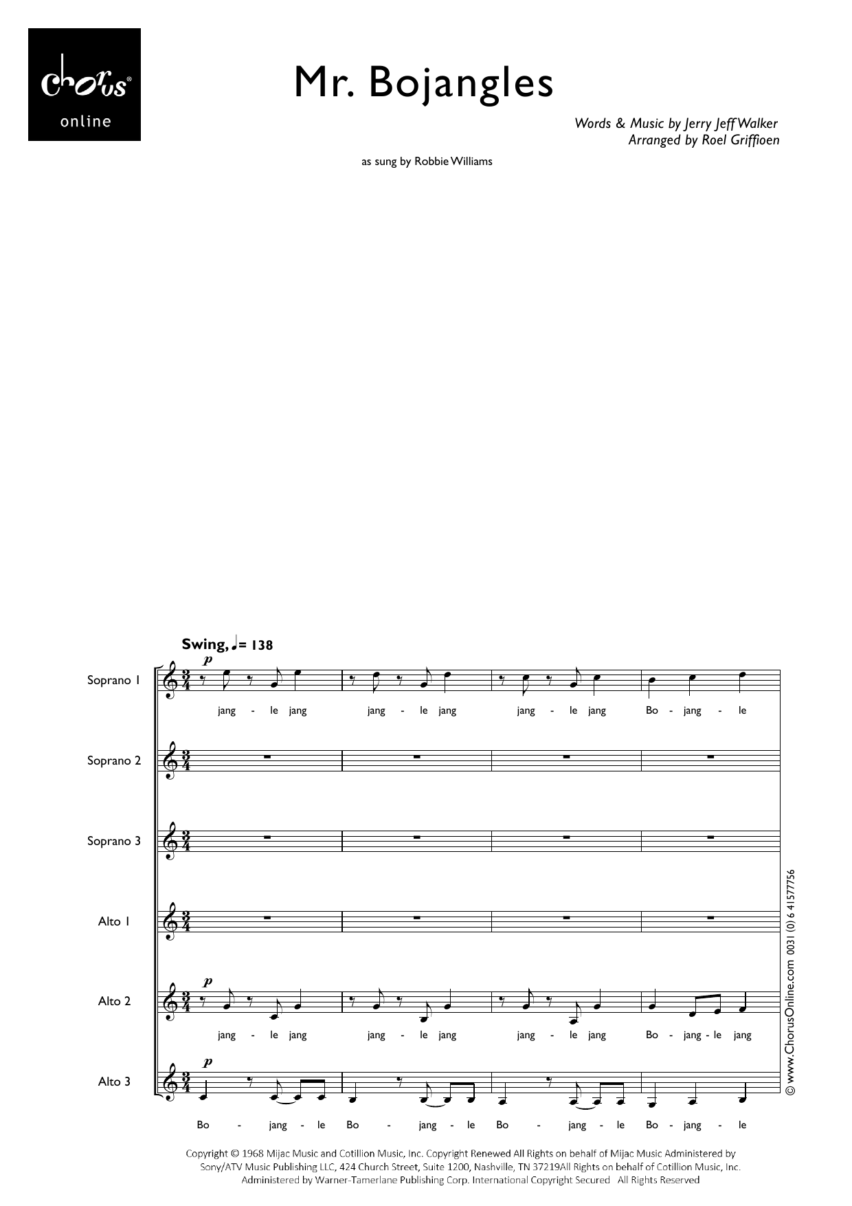 Mr. Bojangles (arr. Roel Griffioen): SSSAA Choral Octavo