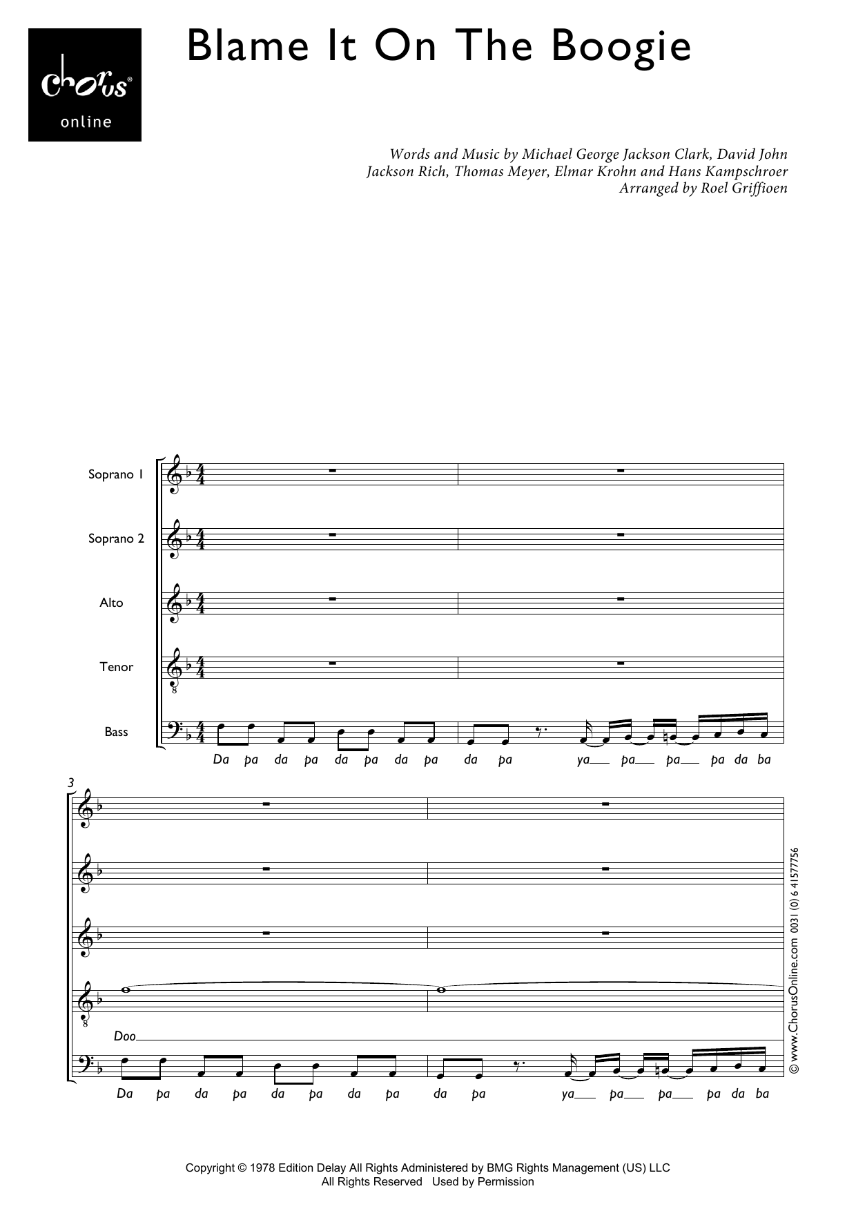 Blame It on the Boogie (arr. Roel Griffioen): SMATB Choral Octavo