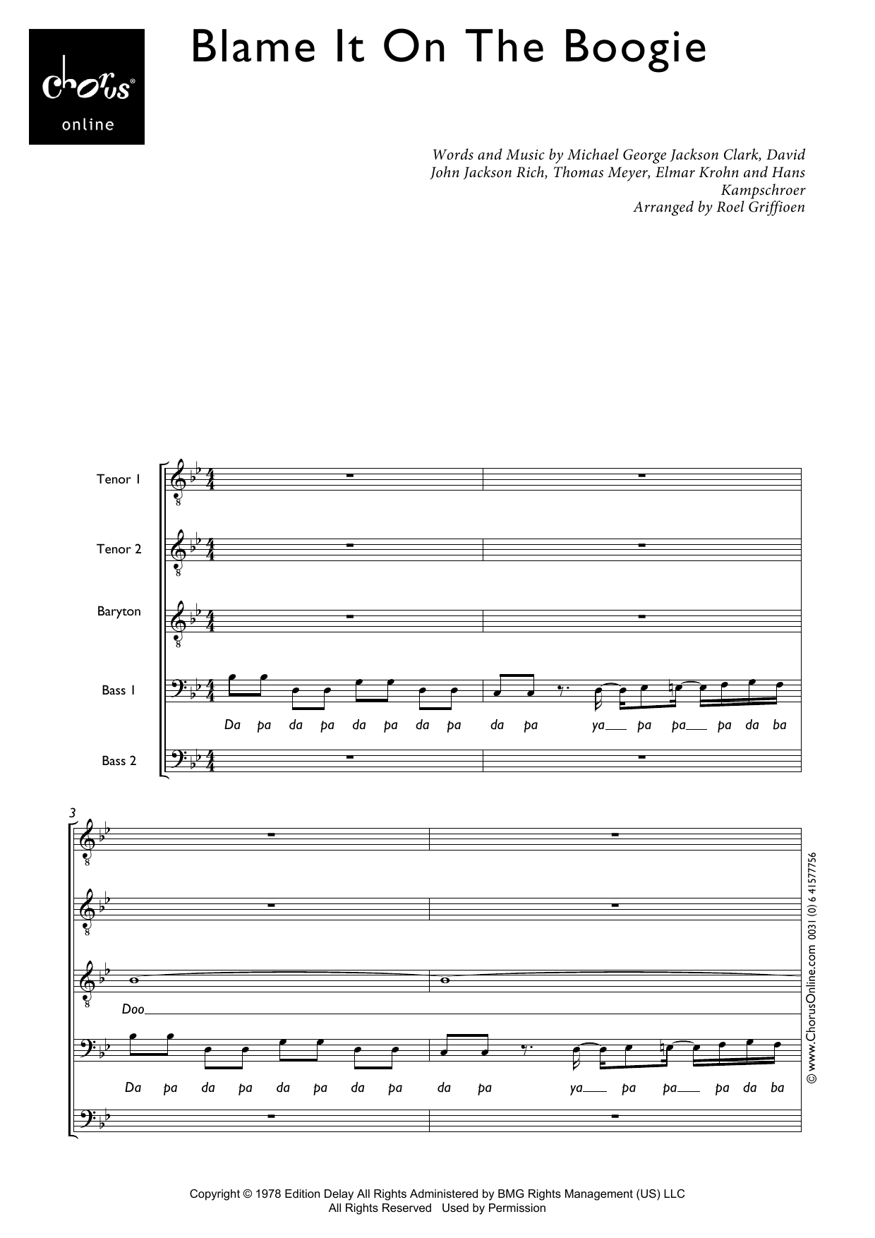 Blame It on the Boogie (arr. Roel Griffioen): TTBB Choral Octavo