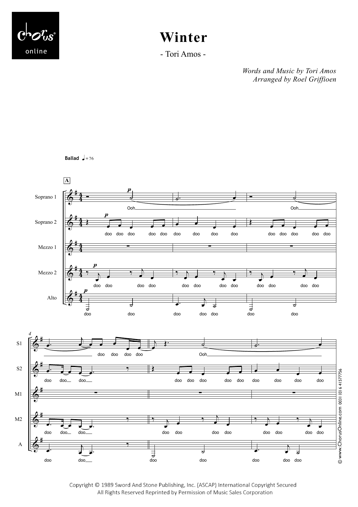 Winter (arr. Roel Griffioen): SSMMA Choral Octavo