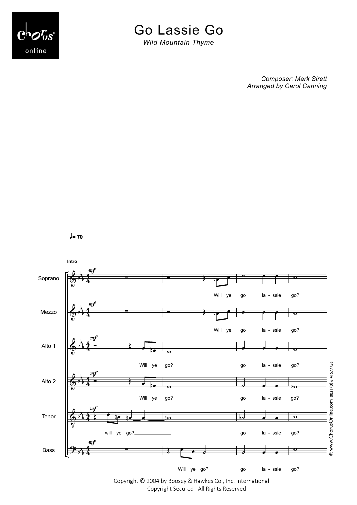 Go, Lassie Go (arr. Carol Canning): SMAATB Choral Octavo