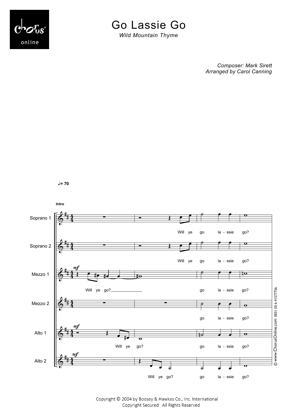 Go, Lassie Go (arr. Carol Canning): SSMMAA Choral Octavo