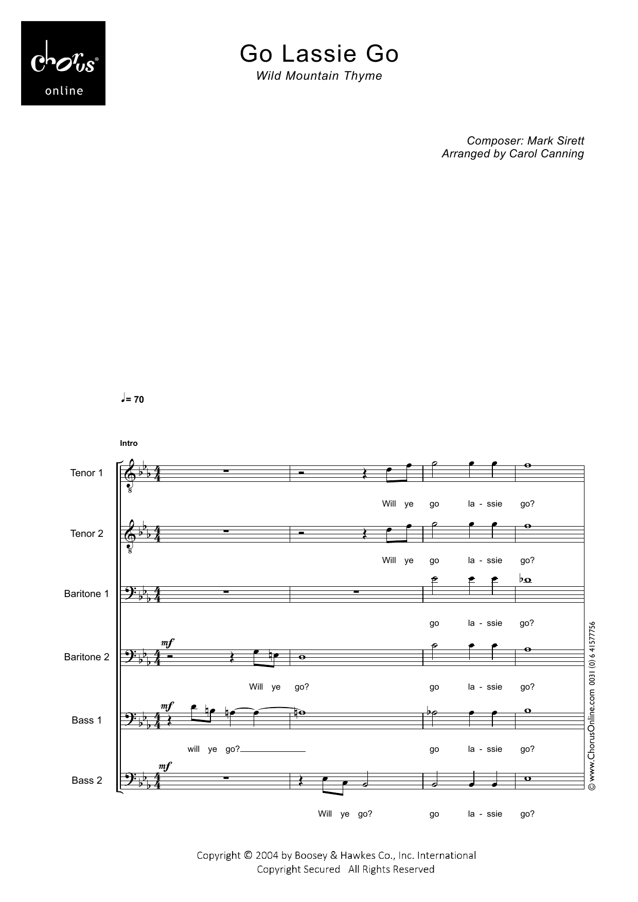 Go, Lassie Go (arr. Carol Canning): TTBarBarBB Choral Octavo