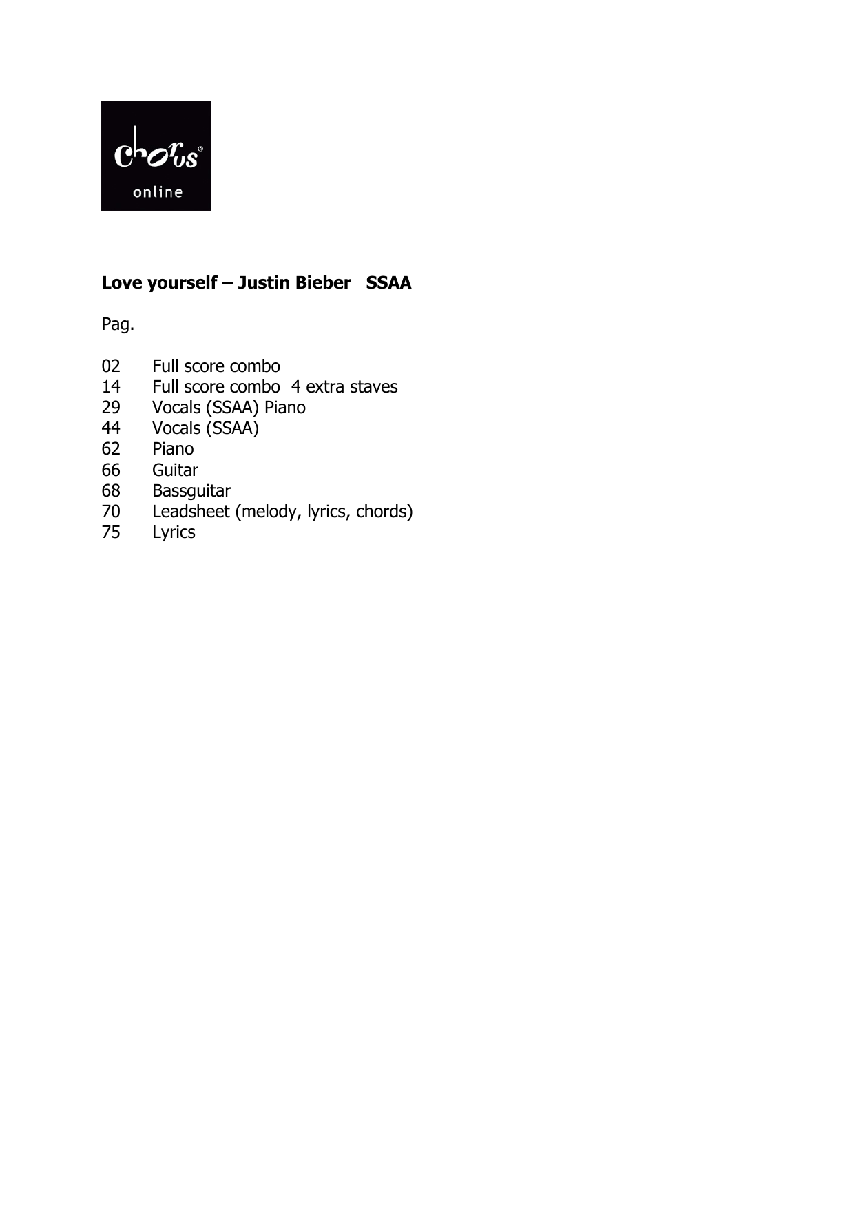 Love Yourself (arr. Frank de Vreeze): SSAA Choral Octavo