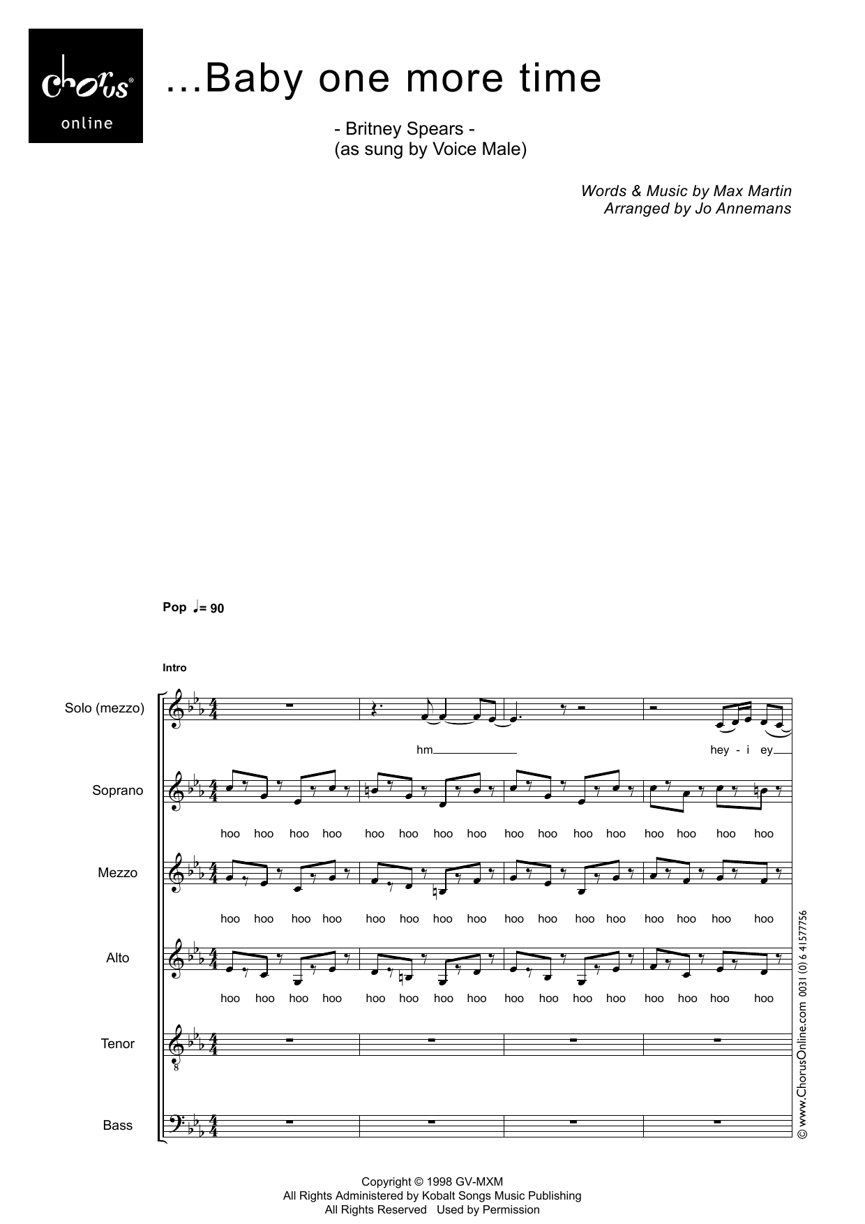 ...Baby One More Time (arr. Jo Annemans): SMATB Choral Octavo