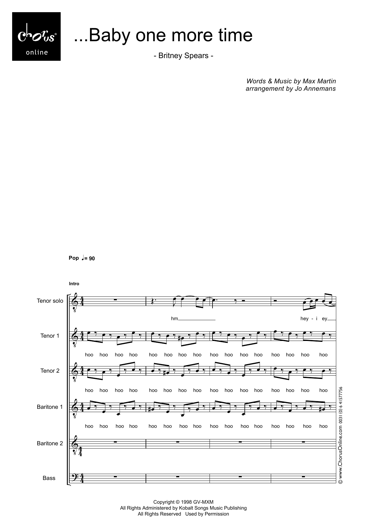 ...Baby One More Time (arr. Jo Annemans): TTBarBarB Choral Octavo