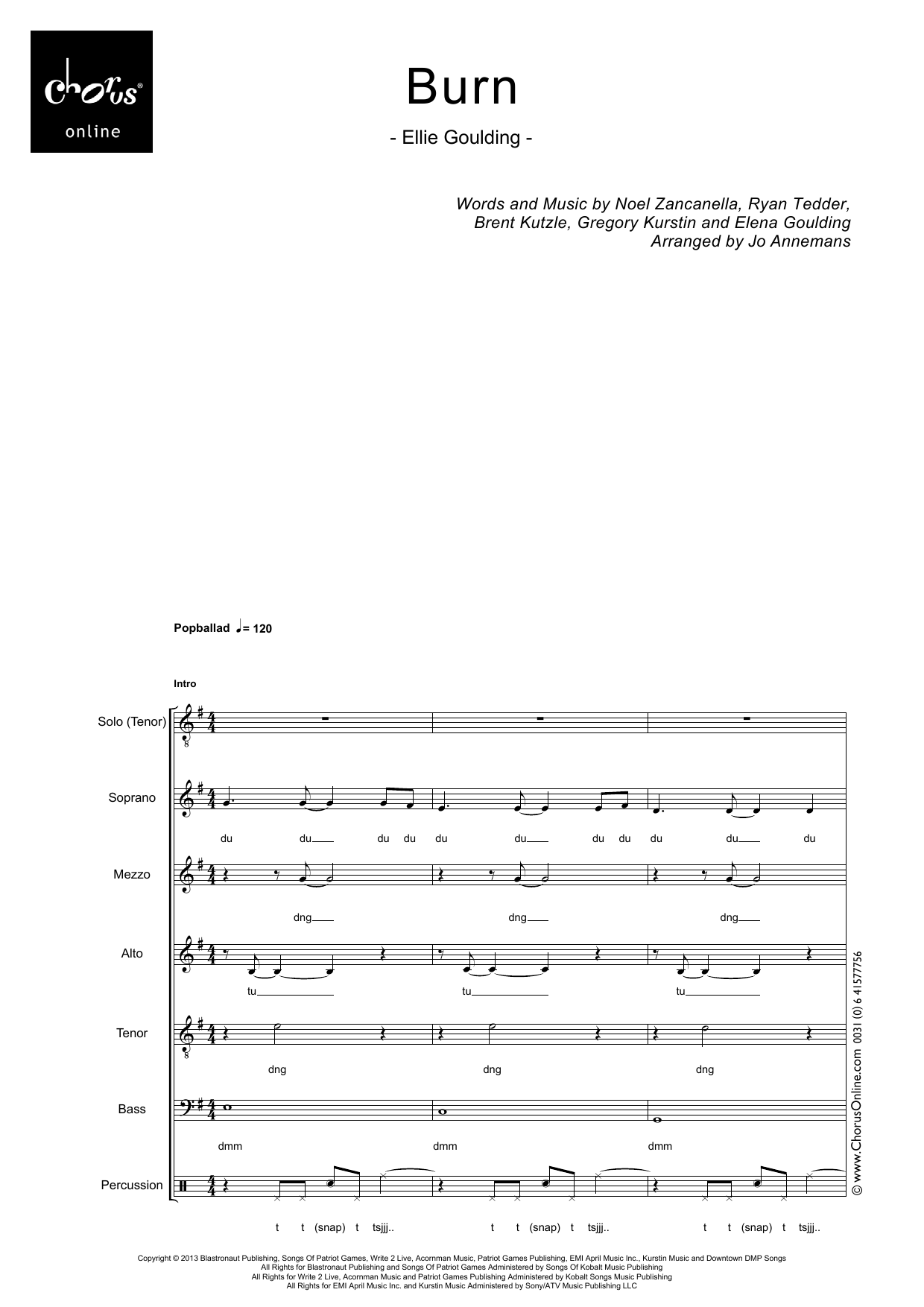 Burn (arr. Jo Annemans): SMATB Choral Octavo