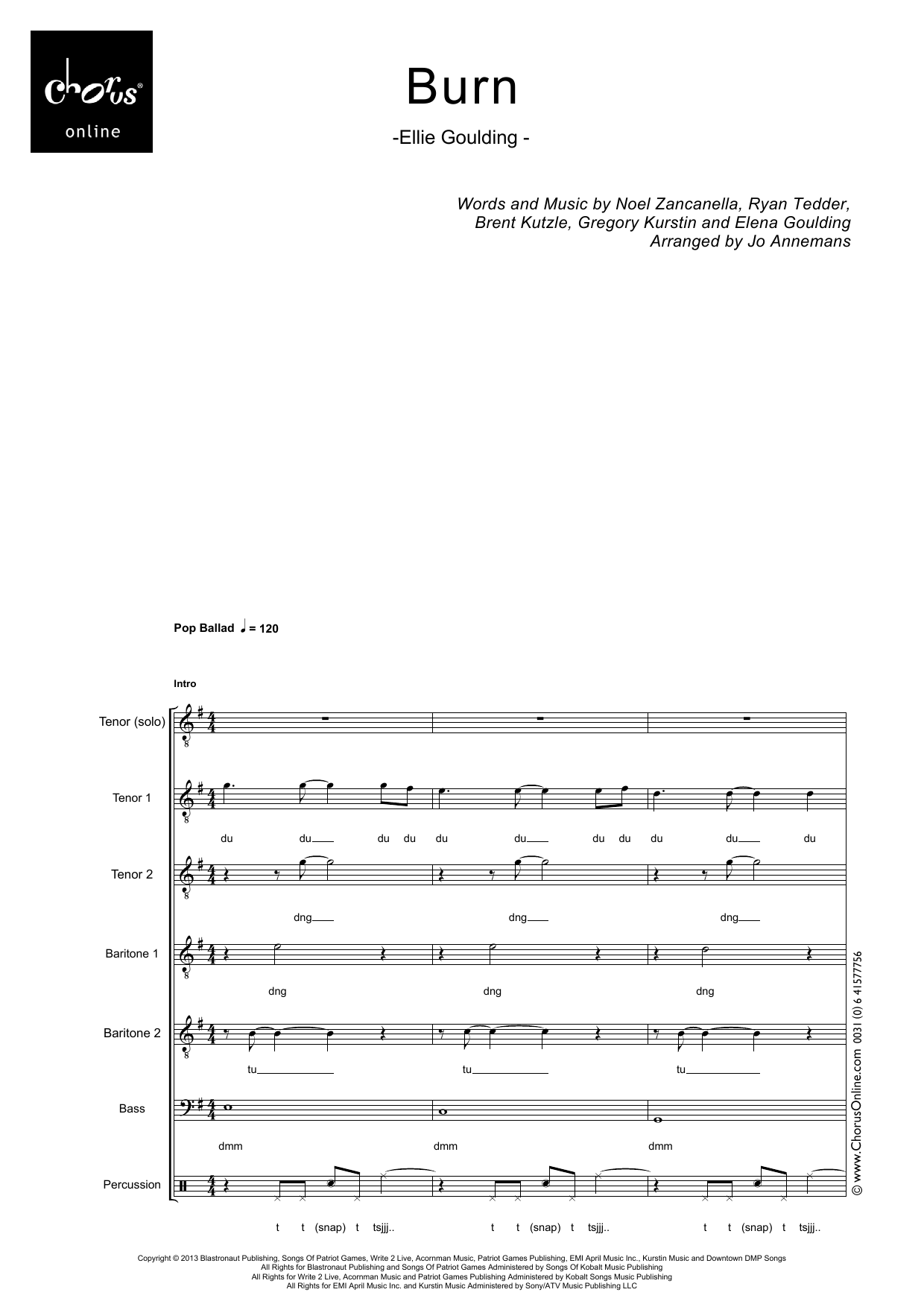 Burn (arr. Jo Annemans): TTBarBarB Choral Octavo