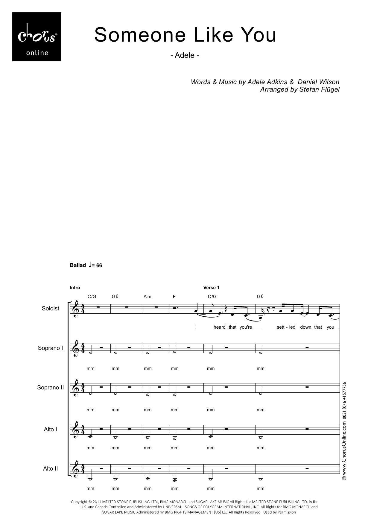 Someone Like You (arr. Stefan Flügel): SSAA Choral Octavo