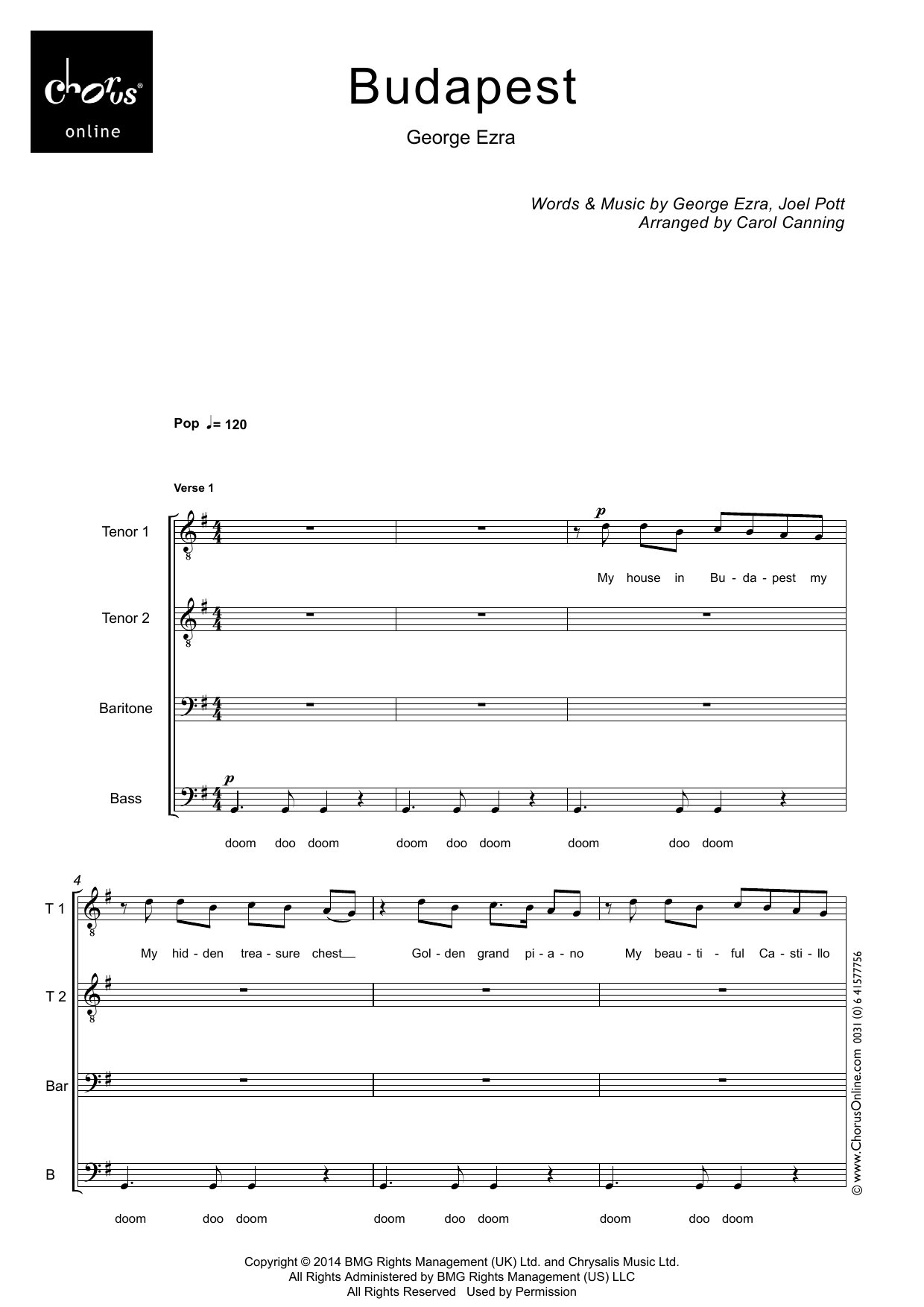 Budapest (arr. Carol Canning): TTBarB Choral Octavo
