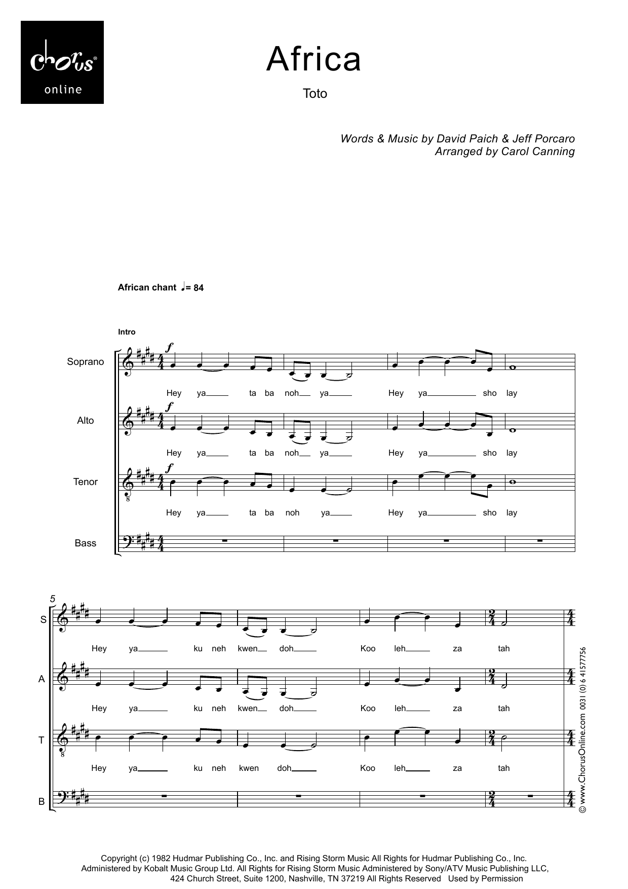 Africa (arr. Carol Canning): SATB Choral Octavo