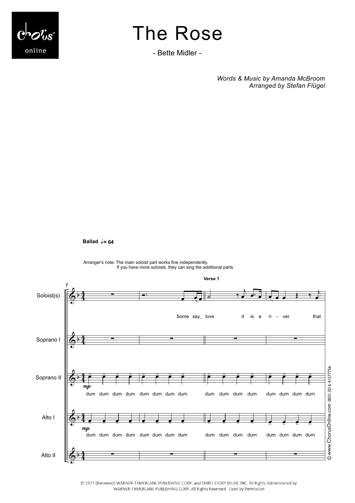The Rose (arr. Stefan Flügel): SSAA Choral Octavo
