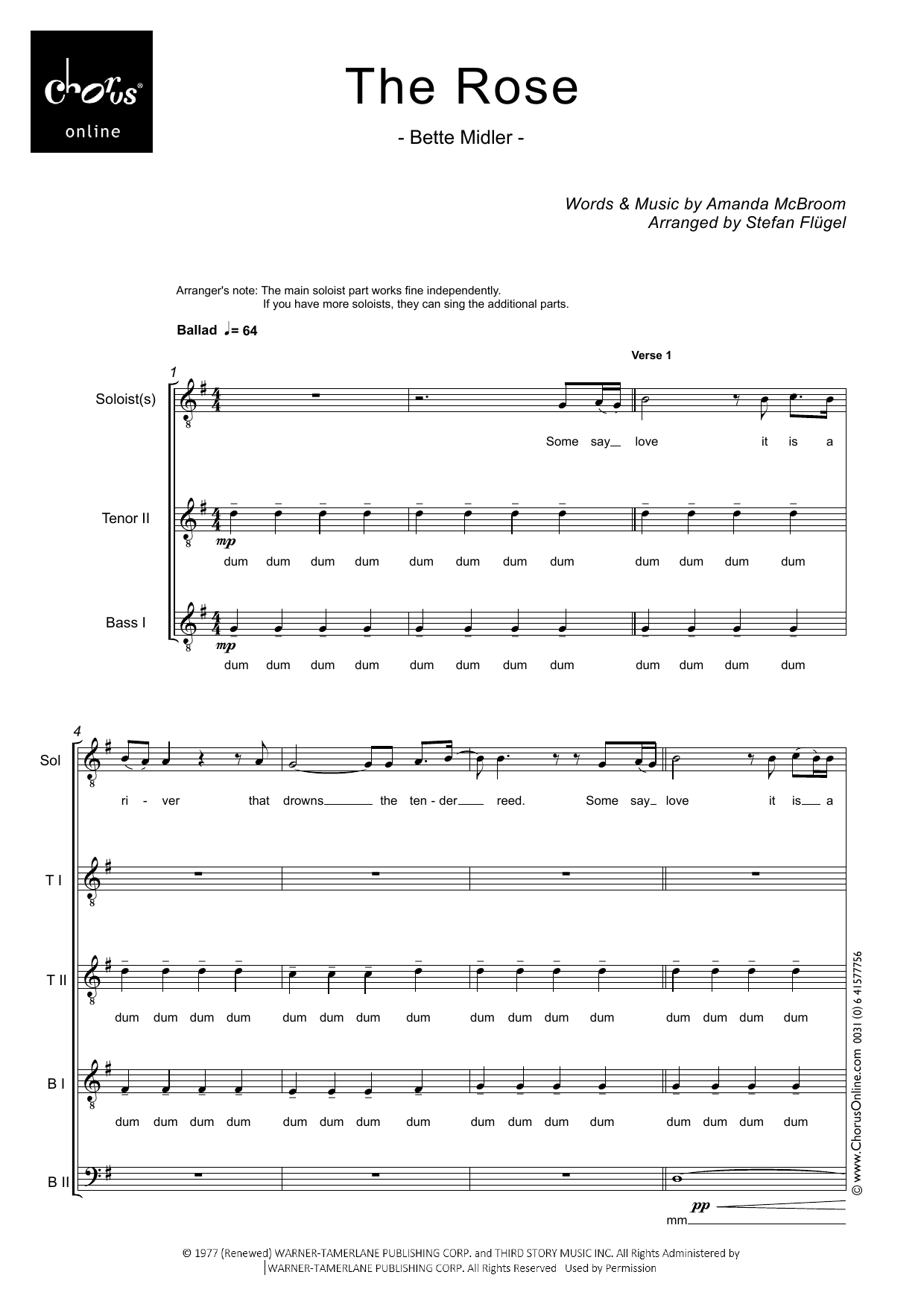 The Rose (arr. Stefan Flügel): TTBB Choral Octavo