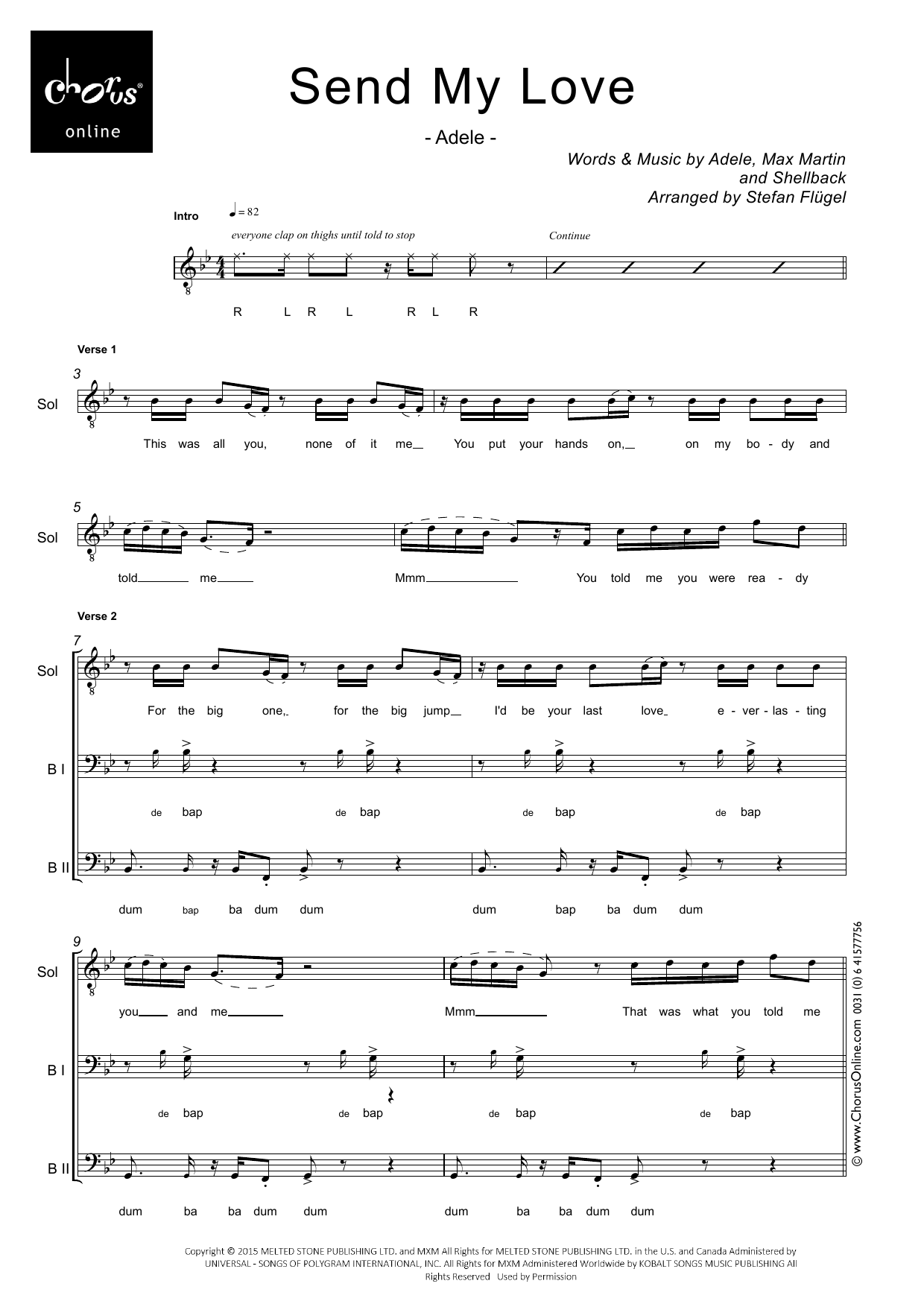 Send My Love (To Your New Lover) (arr. Stefan Flügel): TTBB Choral Octavo