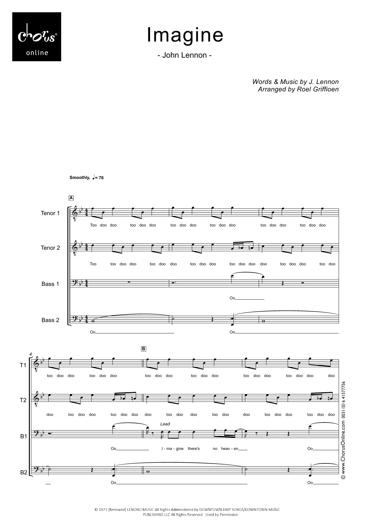 Imagine (arr. Roel Griffioen): TTBB Choral Octavo