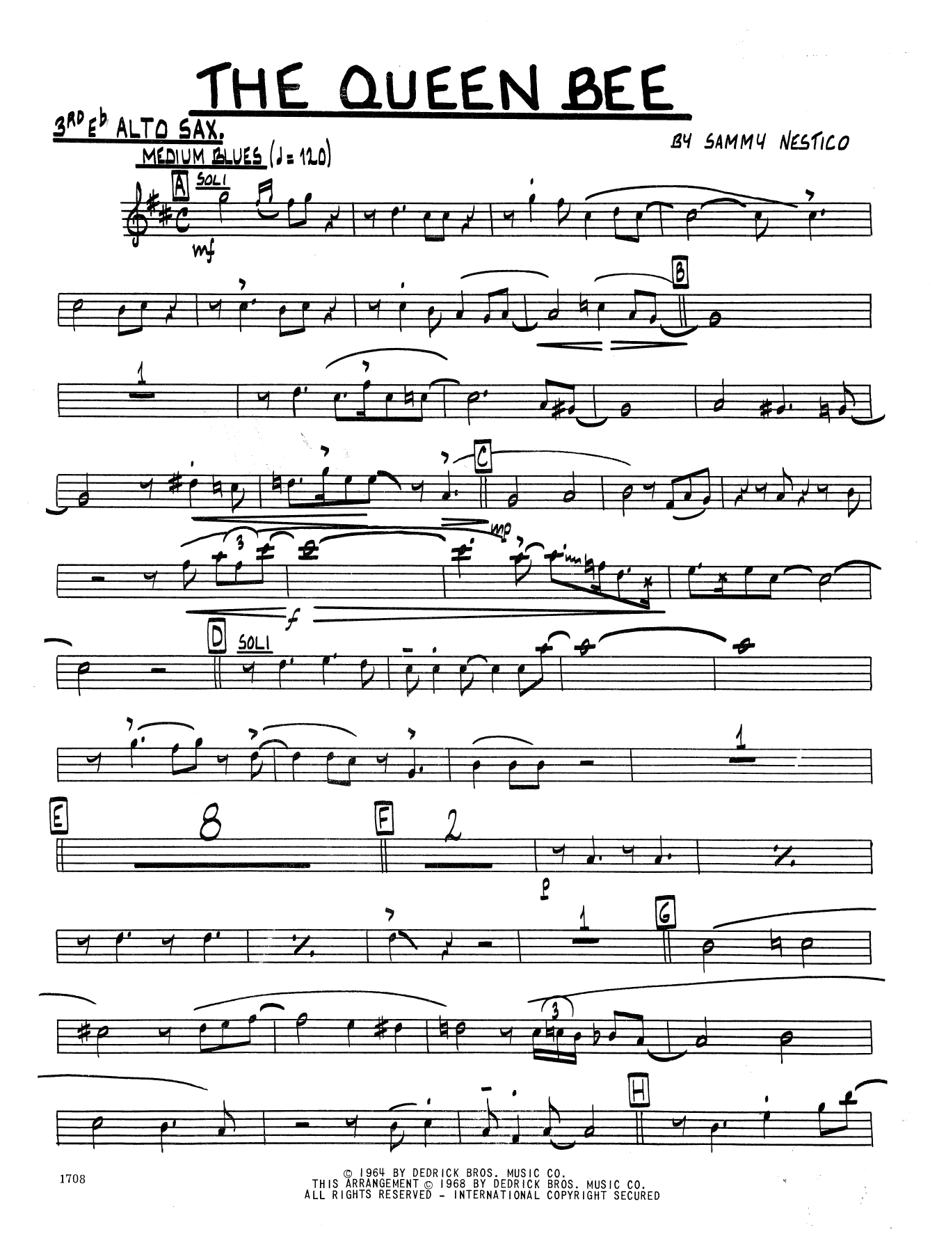 The Queen Bee 2nd Eb Alto Saxophone Sheet Music Sammy Nestico