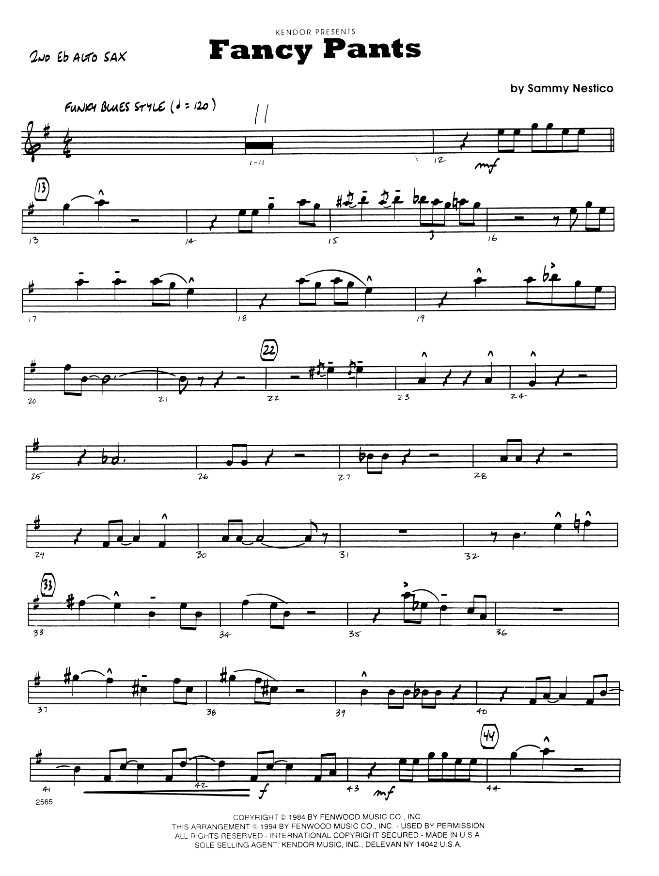 Fancy Pants 2nd Eb Alto Saxophone Sheet Music Sammy Nestico Jazz