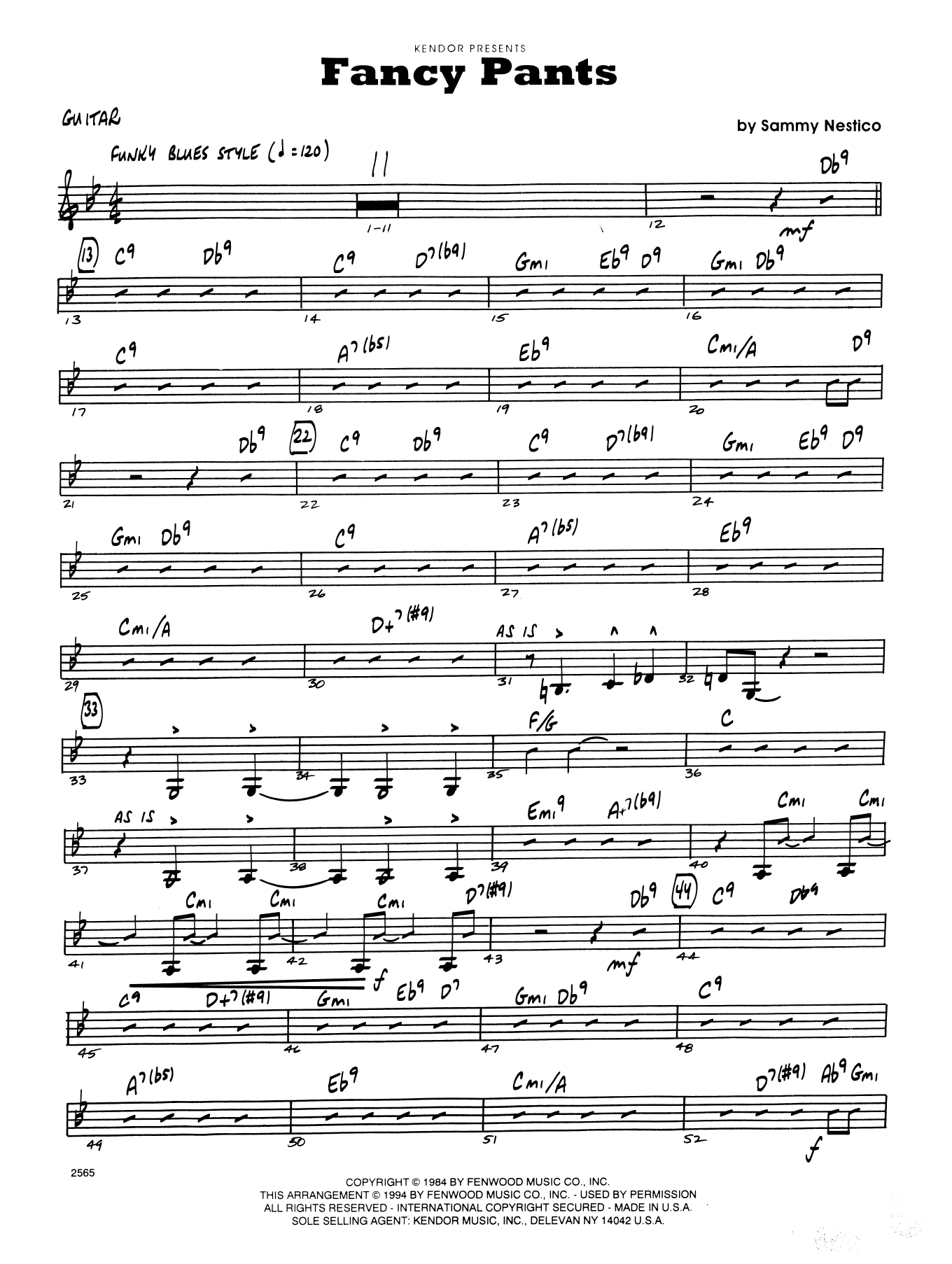 Fancy Pants Guitar Sheet Music Sammy Nestico Jazz Ensemble