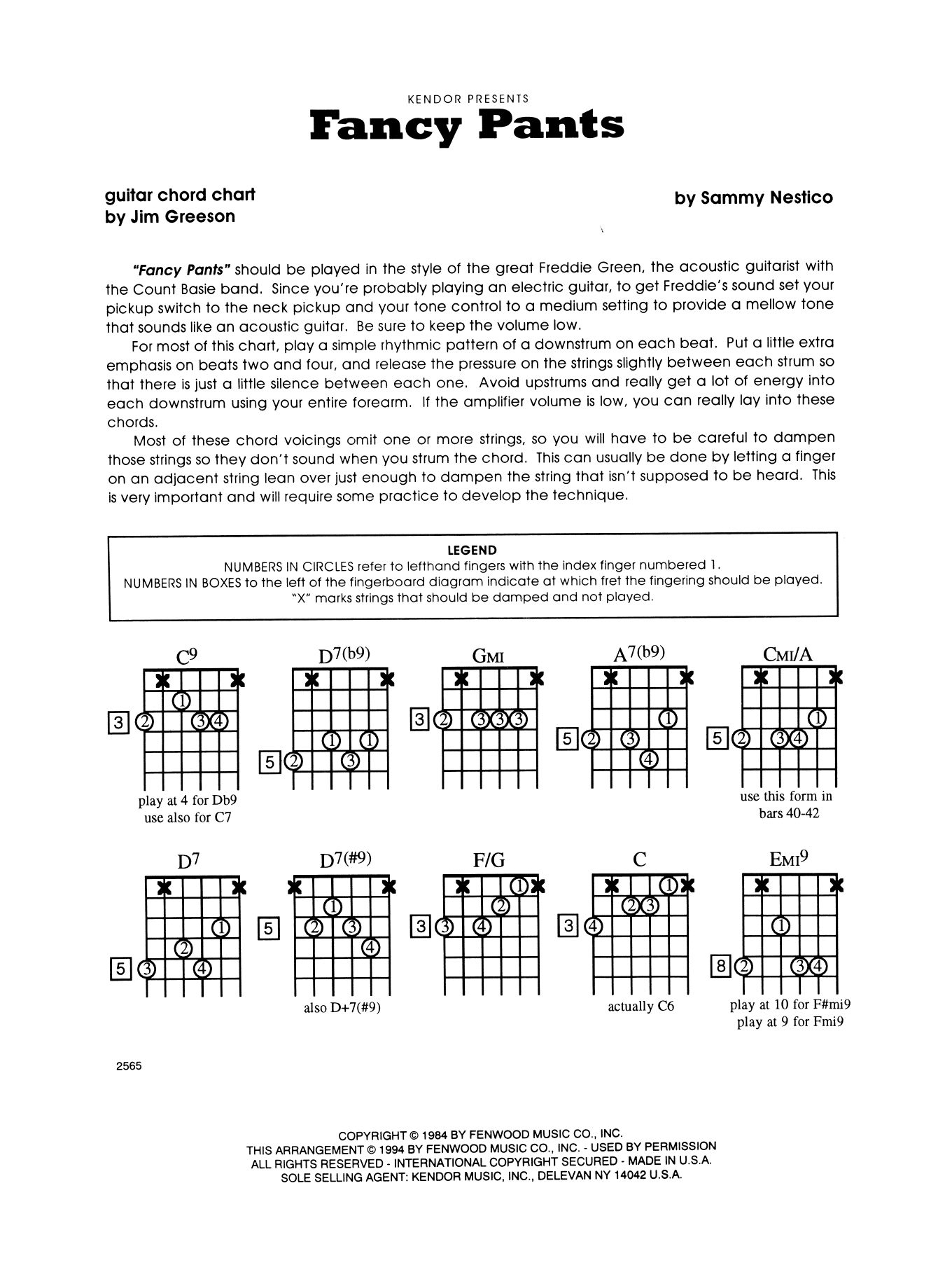Fancy Pants Guitar Chord Chart Sheet Music Sammy Nestico Jazz