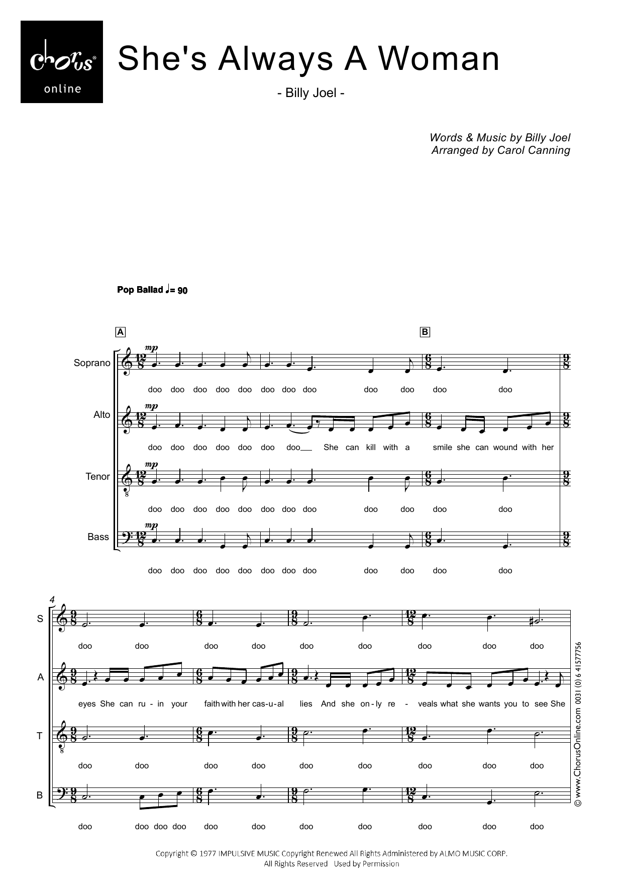 She's Always a Woman (arr. Carol Canning): SATB Choral Octavo