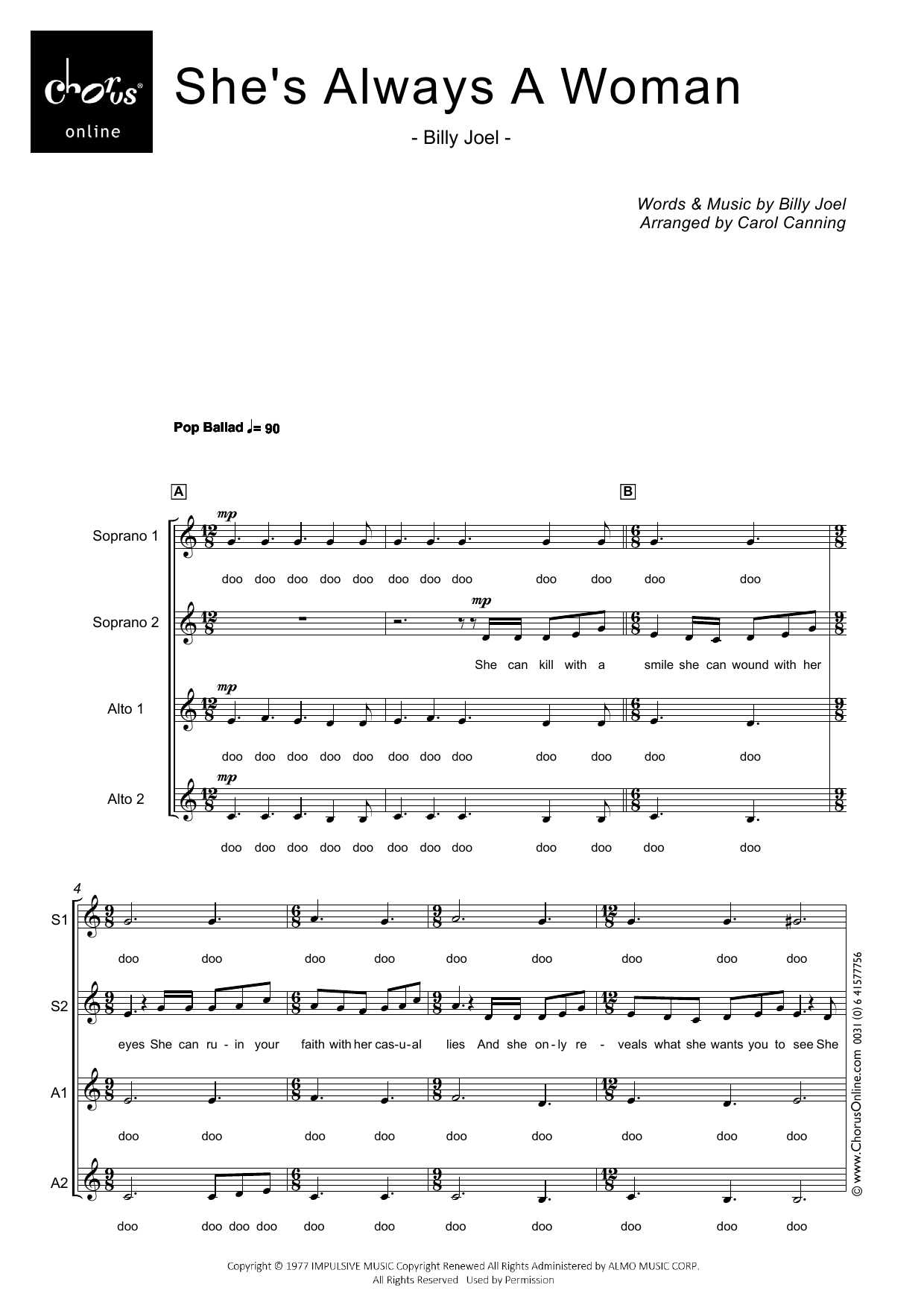 She's Always a Woman (arr. Carol Canning): SSAA Choral Octavo
