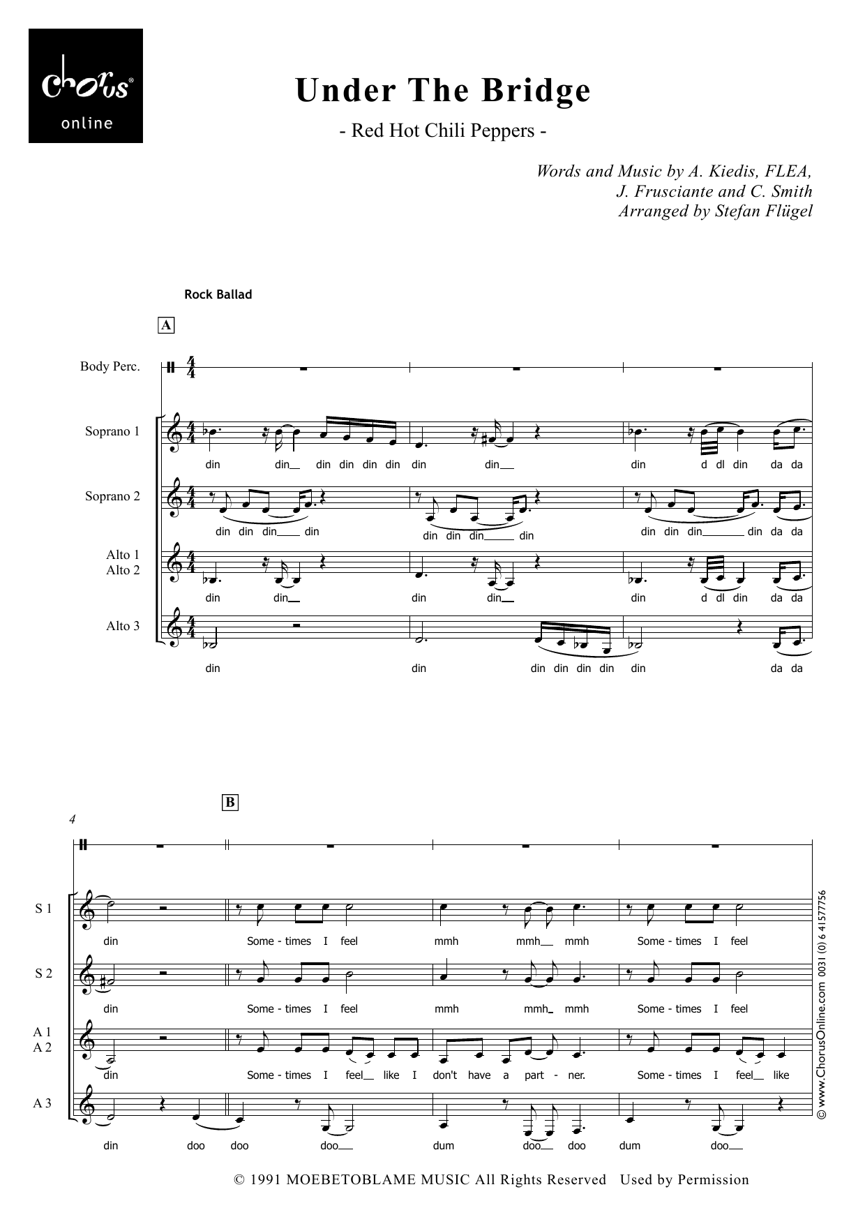 Under The Bridge (arr. Stefan Flügel): SSAAA Choral Octavo