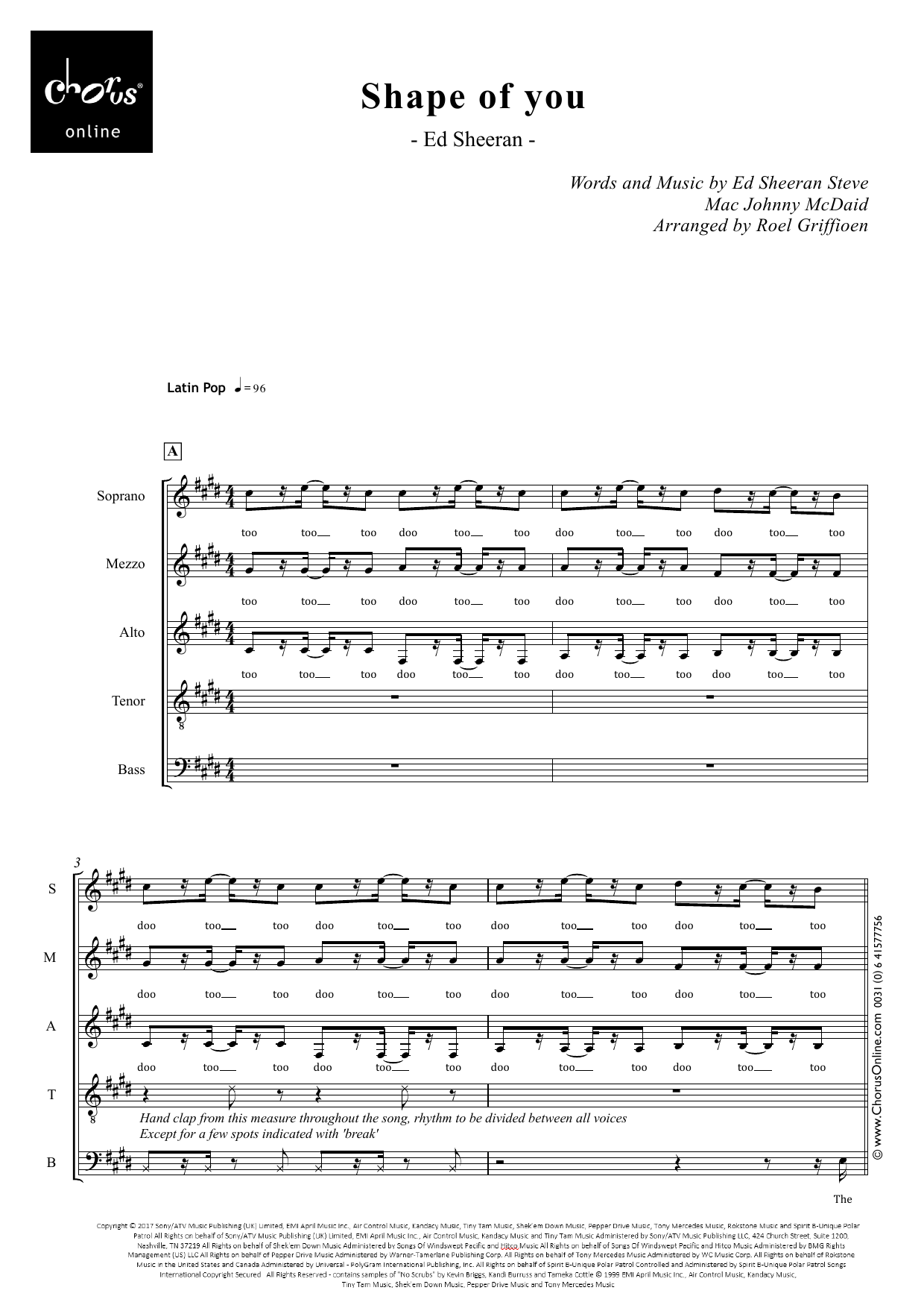 Shape of You (arr. Roel Griffioen): SMATB Choral Octavo