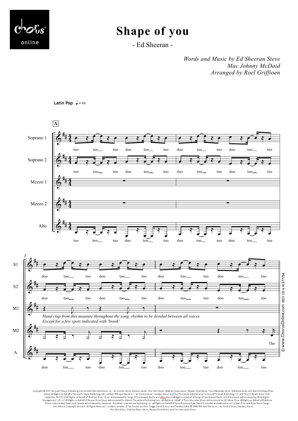 Shape of You (arr. Roel Griffioen): SSMAA Choral Octavo