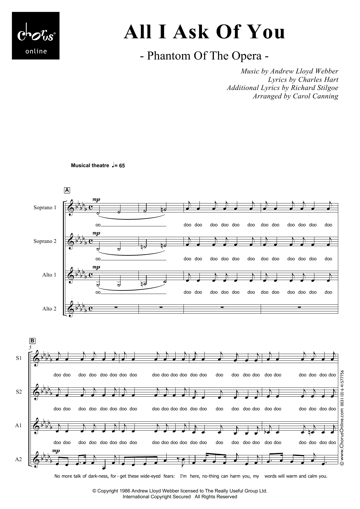 All I Ask of You (arr. Carol Canning): SSAA Choral Octavo