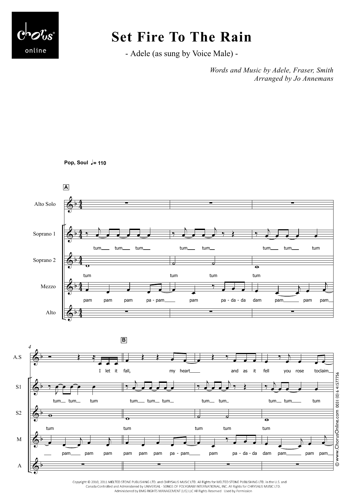 Set Fire to the Rain (arr. Jo Annemans): SSMA Choral Octavo