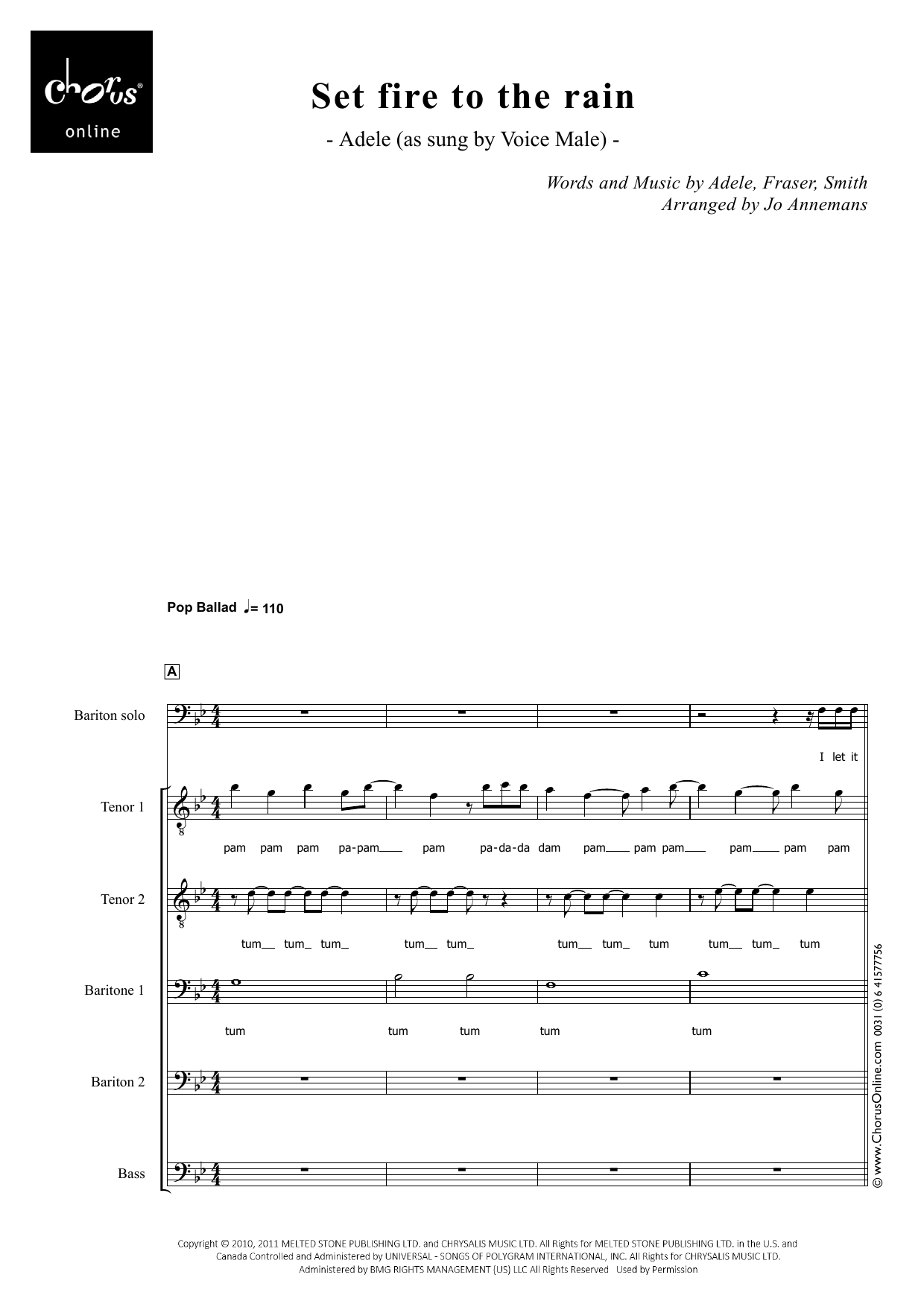 Set Fire to the Rain (arr. Jo Annemans): TTTBarBarB Choral Octavo
