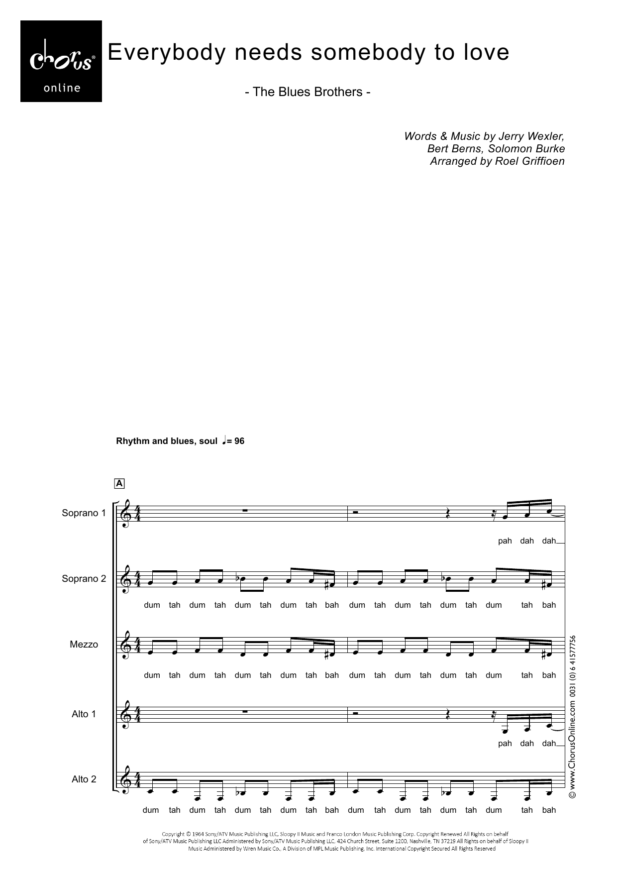 Everybody Needs Somebody to Love (arr. Roel Griffioen): SSMAA Choral Octavo