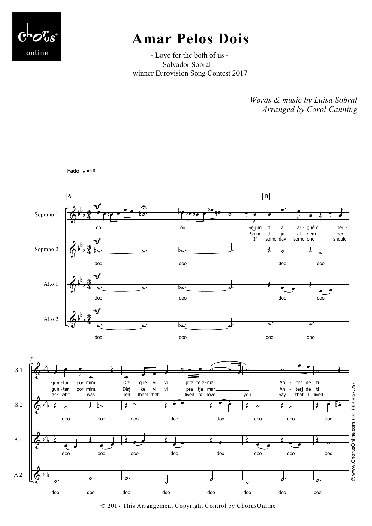 Amar Pelos Dois (arr. Carol Canning): SSAA Choral Octavo