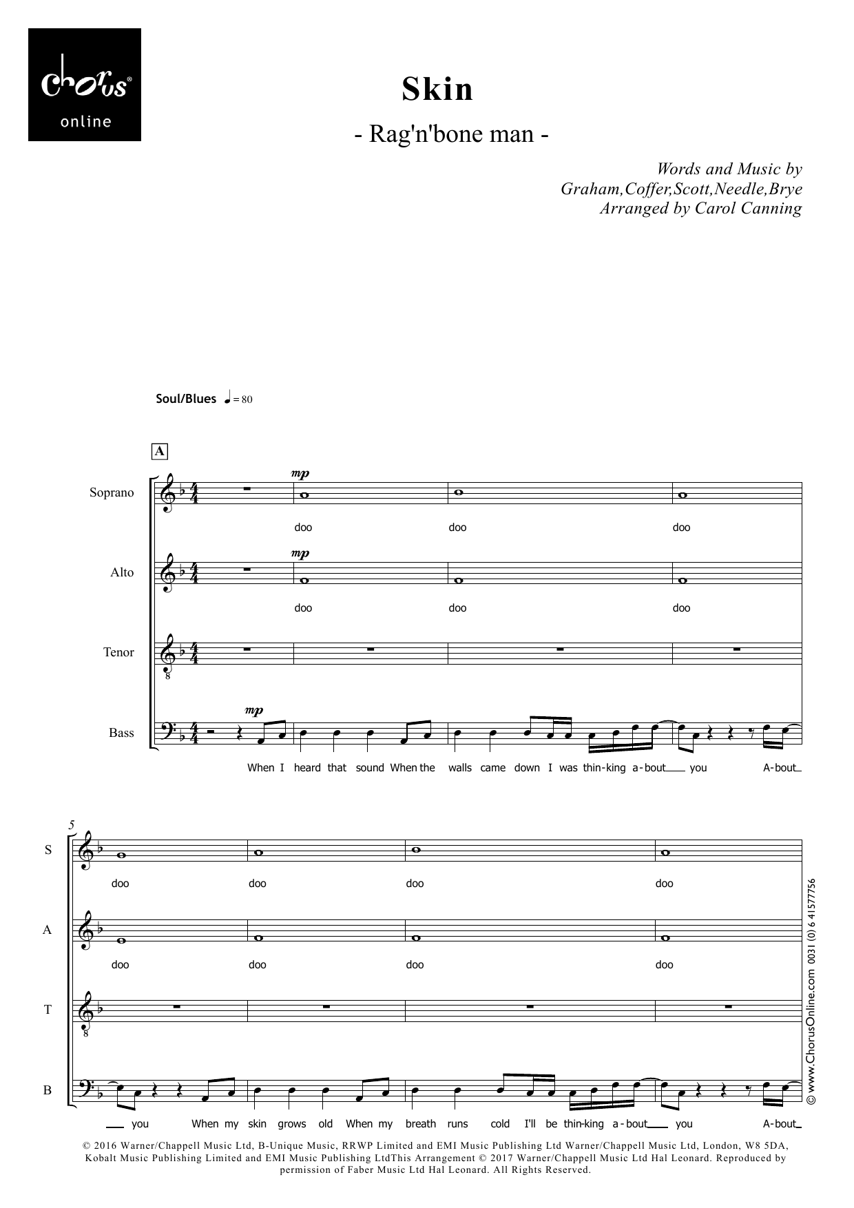 Skin (arr. Carol Canning): SATB Choral Octavo