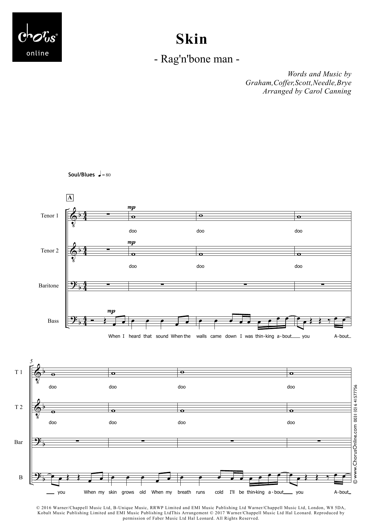 Skin (arr. Carol Canning): TTBarB Choral Octavo