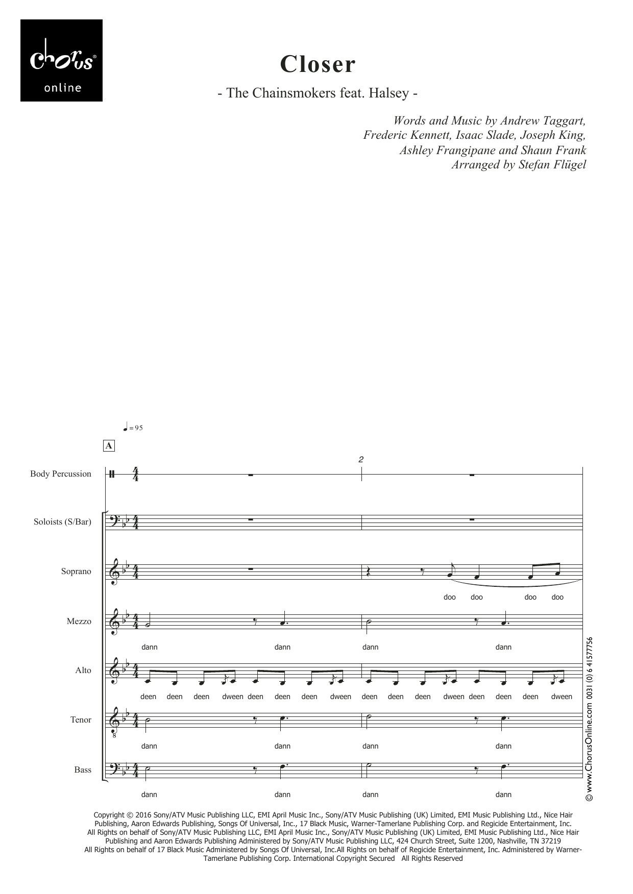 Closer (feat. Halsey) (arr. Stefan Flügel): SMATB Choral Octavo