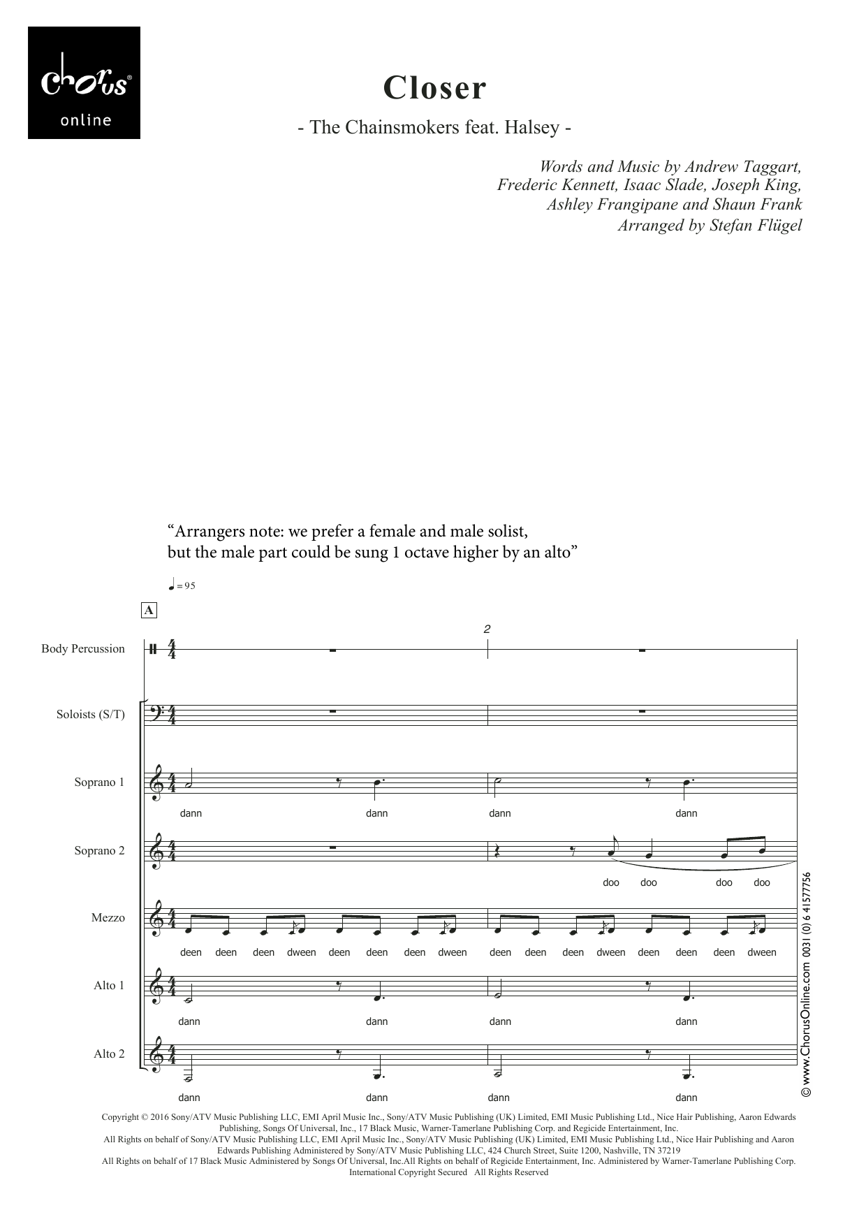 Closer (feat. Halsey) (arr. Stefan Flügel): SSMAA Choral Octavo