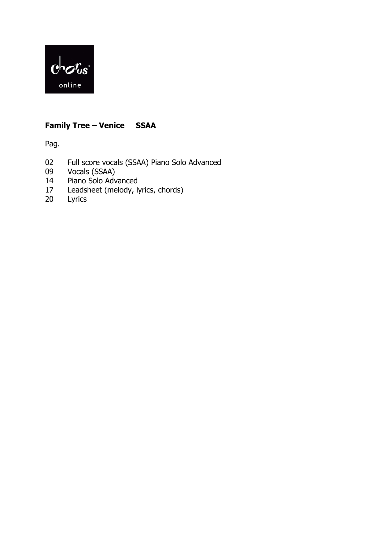 Family Tree (arr. Frank de Vreeze): SSAA Choral Octavo