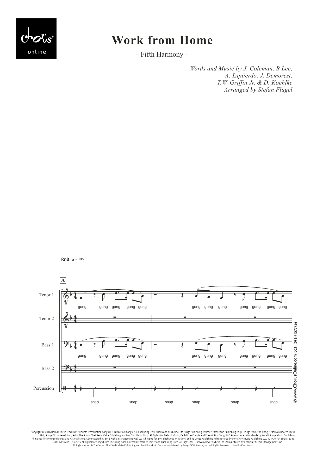 Work from Home (arr. Stefan Flügel): TTBB Choral Octavo