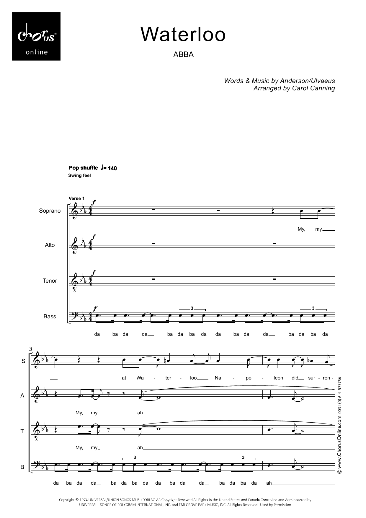 Waterloo (arr. Stefan Flügel): SATB Choral Octavo