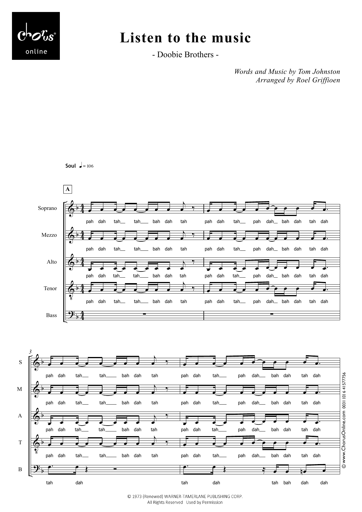 Listen to the Music (arr. Roel Griffioen): SATB Choral Octavo
