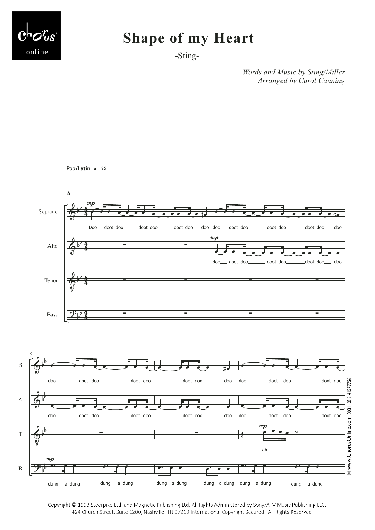 Shape Of My Heart (arr. Carol Canning): SATB Choral Octavo