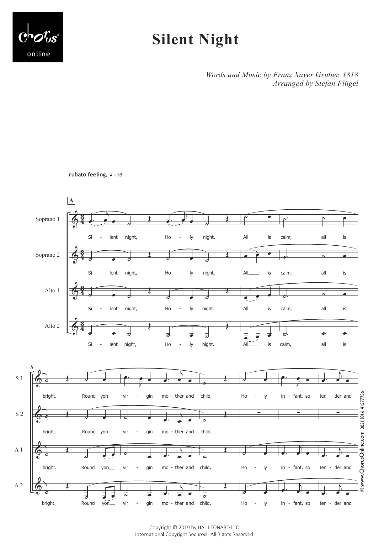 Silent Night (arr. Stefan Flügel): SSAA Choral Octavo