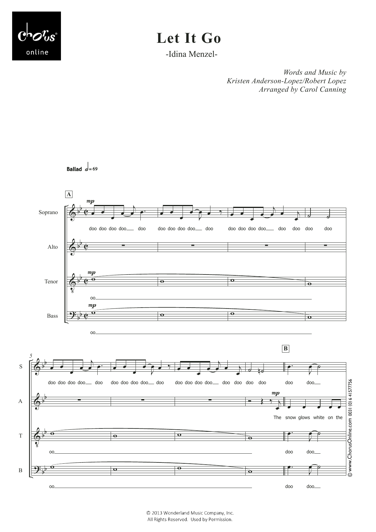 Let It Go (from Frozen) (arr. Carol Canning): SATB Choral Octavo