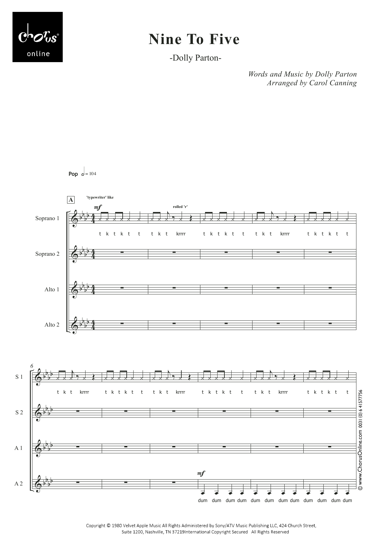Nine to Five (arr. Carol Canning): SSAA Choral Octavo