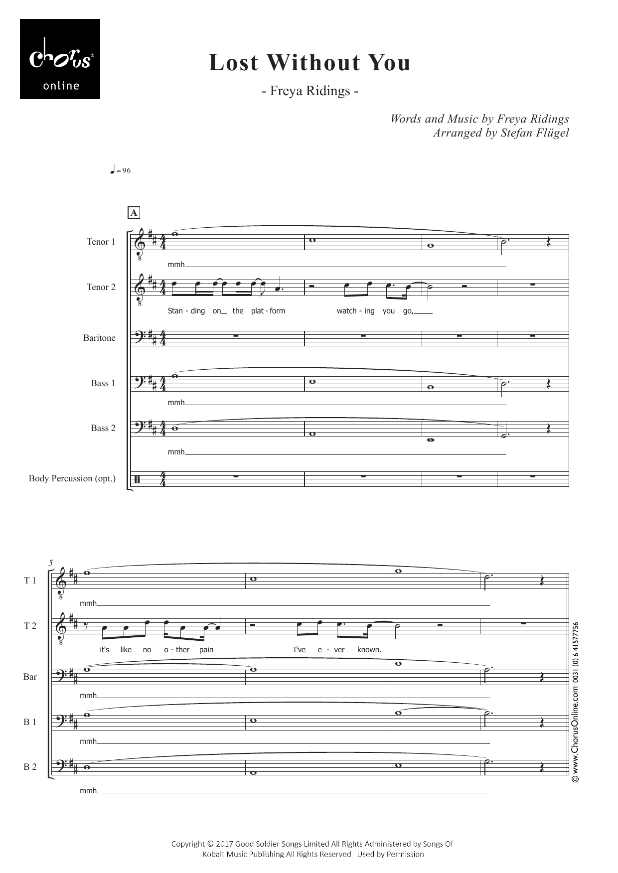 Lost Without You (arr. Stefan Flügel): TTBarBB Choral Octavo