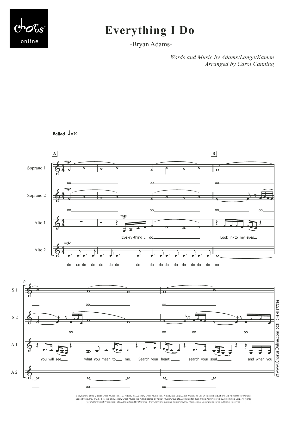 (Everything I Do) I Do It for You (arr. Carol Canning): SSAA Choral Octavo